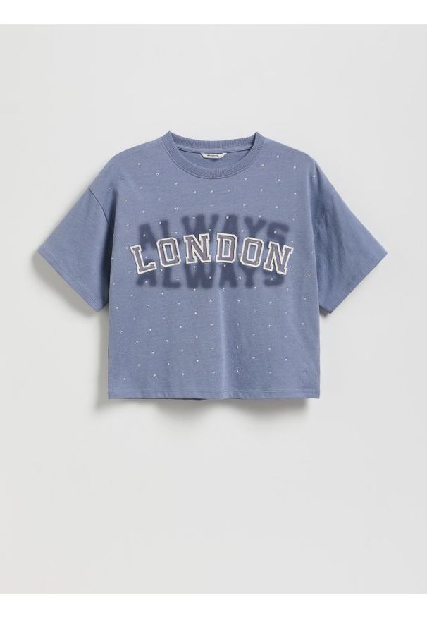 Reserved - T-shirt z aplikacją - niebieski. Kolor: niebieski. Materiał: bawełna. Długość: krótkie. Wzór: aplikacja