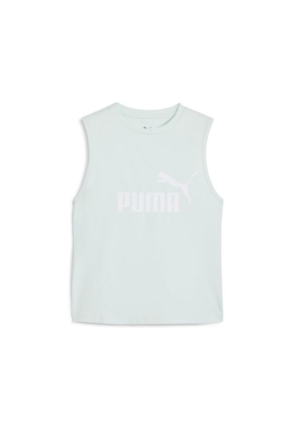 Puma - Damska wąska koszulka bez rękawów z logo No. 1 ESS PUMA Peaceful Blue. Kolor: niebieski. Materiał: guma. Długość rękawa: bez rękawów. Wzór: nadruk