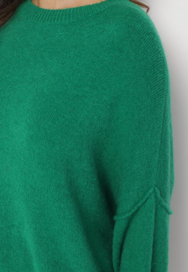 Born2be - Zielony Sweter z Rękawami 7/8 z Domieszką Wełny Irilliane. Kolor: zielony. Materiał: wełna. Styl: elegancki