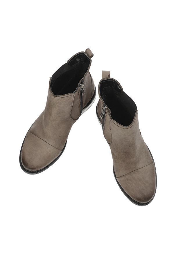Szare Botki Pollonus Stylowe Sztyblety Damskie. Okazja: na co dzień. Kolor: szary. Materiał: nubuk. Styl: elegancki