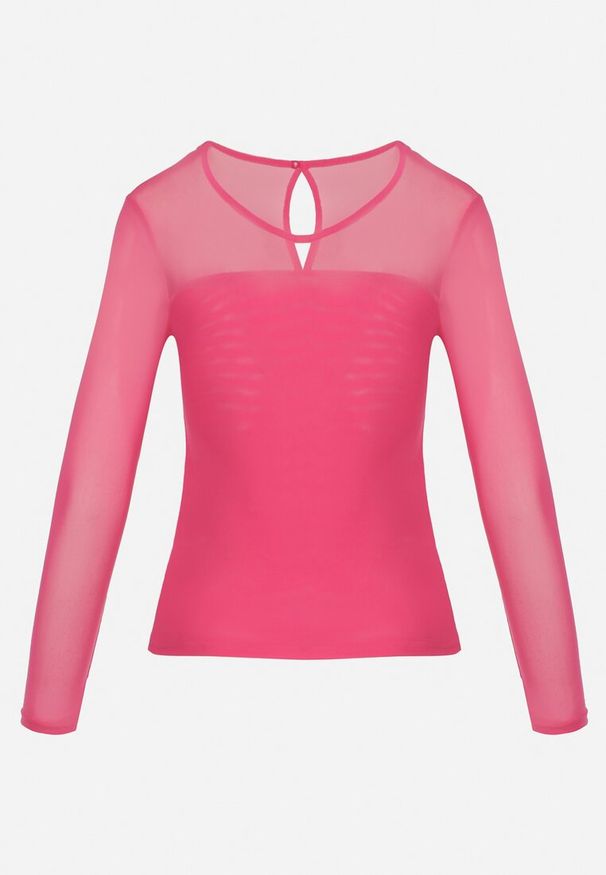 Born2be - Fuksjowa Bluzka z Siateczki Ozdobiona Falbanką Vinria. Kolor: różowy. Wzór: aplikacja