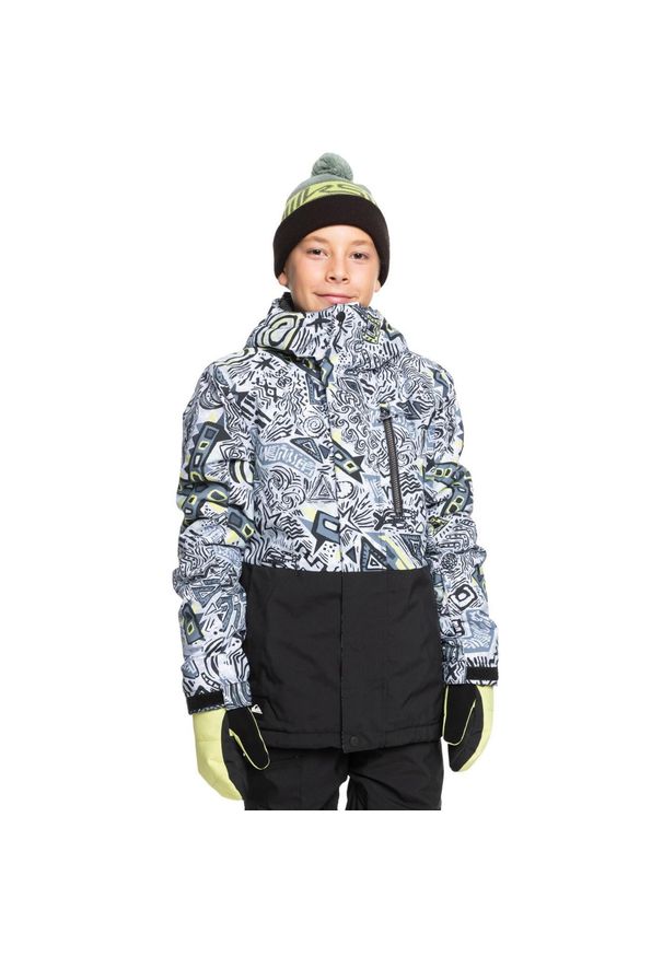 Quiksilver - Kurtka śnieżna dla Chłopcy MISSION Czarny. Kolor: czarny, zielony, wielokolorowy. Materiał: poliester, materiał. Sezon: zima. Sport: narciarstwo