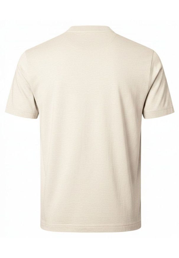 Koszulka Męska (T-Shirt) na Stójce z Guzikami - Pako Jeans - Jasny Beż. Okazja: na co dzień. Typ kołnierza: kołnierzyk stójkowy. Kolor: brązowy, wielokolorowy, beżowy. Materiał: bawełna. Styl: casual