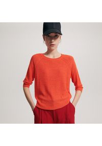 Reserved - Dzianinowy sweter - Pomarańczowy. Kolor: pomarańczowy. Materiał: dzianina