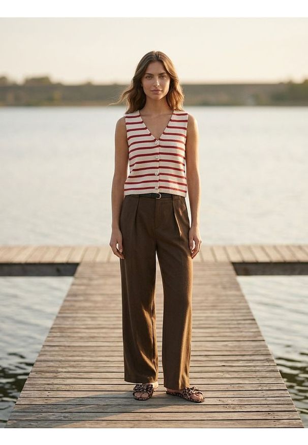 Sinsay - Bawełniana kamizelka w paski - czerwony. Kolor: czerwony. Materiał: bawełna. Wzór: paski