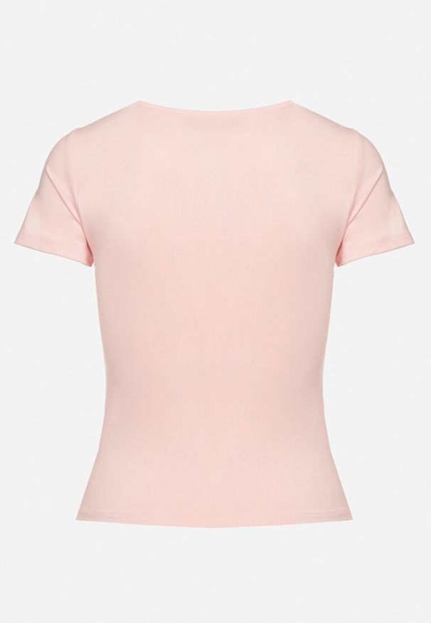 Born2be - Różowy T-shirt z Wiskozą o Dopasowanym Kroju z Dekoltem w Serek Folarisse. Typ kołnierza: dekolt w serek. Kolor: różowy. Materiał: wiskoza