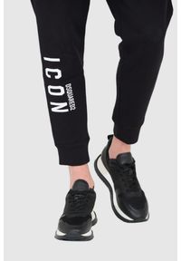 DSQUARED2 Czarne długie spodnie dresowe męskie z białym logo icon, Rozmiar XL. Kolor: czarny. Materiał: bawełna, dresówka #4