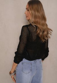 Renee - Czarny Krótki Ażurowy Sweter Ozdobiony Metaliczną Nitką Pillimera. Okazja: na co dzień. Kolor: czarny. Materiał: jeans. Długość: krótkie. Wzór: aplikacja, ażurowy. Sezon: lato, wiosna. Styl: casual #4