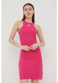 adidas Originals sukienka Adicolor HG6166 kolor różowy mini dopasowana. Kolor: różowy. Materiał: bawełna. Wzór: nadruk. Typ sukienki: dopasowane. Długość: mini #3