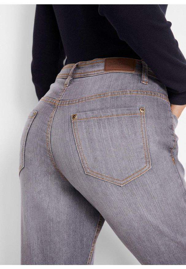 bonprix - Dżinsy o kroju mom, mid waist, z wygodnym stretchem. Okazja: na co dzień. Kolor: szary. Styl: casual