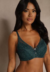 Renee - Ciemnozielony Biustonosz z Koronki z Sercem z Cyrkonii Adrievianna. Kolor: zielony. Materiał: koronka. Wzór: koronka #8