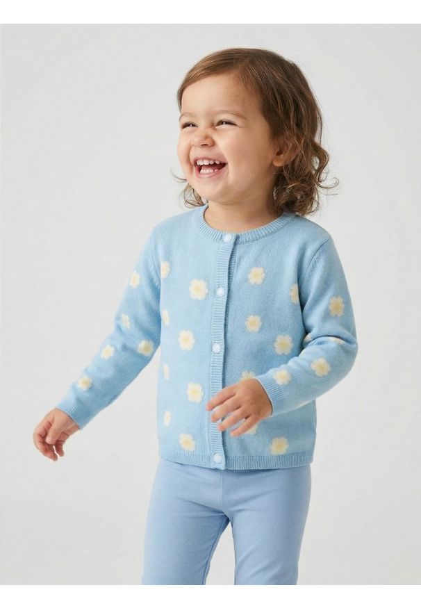 Sinsay - Bawełniany sweter z ozdobnymi guzikami - błękitny. Kolor: niebieski. Materiał: bawełna