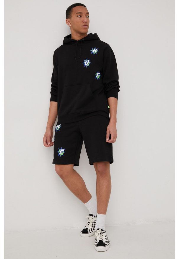 HUF bluza męska kolor czarny z kapturem z nadrukiem. Okazja: na co dzień. Typ kołnierza: kaptur. Kolor: czarny. Materiał: dzianina. Wzór: nadruk. Styl: casual