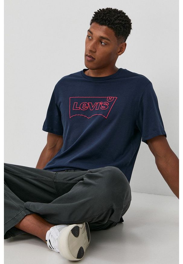 Levi's® - Levi's - T-shirt bawełniany. Okazja: na co dzień, na spotkanie biznesowe. Kolor: niebieski. Materiał: bawełna. Wzór: nadruk. Styl: biznesowy, casual