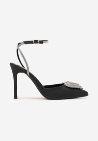 Born2be - Czarne Błyszczące Sandały na Szpilce z Ozdobnym Serduszkiem i Cyrkoniami Vifranc. Kolor: czarny. Wzór: aplikacja. Obcas: na szpilce. Styl: wizytowy #2