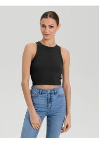 Sinsay - Crop top bez rękawów - czarny. Kolor: czarny. Długość rękawa: bez rękawów
