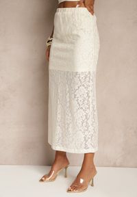 Renee - Beżowa Koronkowa Spódnica z Bawełny o Prostym Fasonie Aleona. Okazja: na co dzień. Kolor: beżowy. Materiał: bawełna, koronka. Styl: klasyczny, elegancki, casual #3