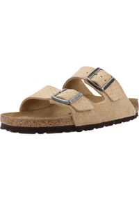 Klapki damskie Birkenstock Arizona. Zapięcie: klamry. Kolor: wielokolorowy, beżowy, brązowy. Materiał: skóra. Szerokość cholewki: normalna. Sport: turystyka piesza