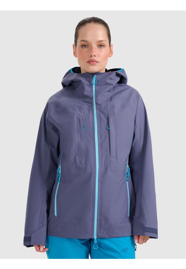 4f - 4F Kurtka trekkingowa przeciwdeszczowa membrana 20000+ damska - granatowa M. Kolor: niebieski. Materiał: materiał. Długość rękawa: raglanowy rękaw. Technologia: Primaloft. Długość: długie. Sport: wspinaczka, turystyka piesza