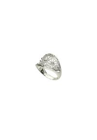 Polcarat Design - Srebrny rodowany pierścionek PK 1890. Materiał: srebrne. Kolor: srebrny. Wzór: kwiaty, aplikacja #1