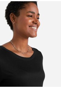 bonprix - Długi T-shirt z wiskozy z falbaną. Kolor: czarny. Materiał: wiskoza. Długość: długie #3