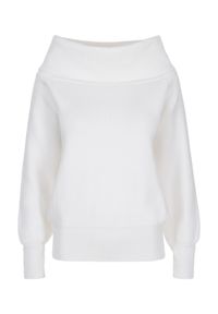 Ochnik - Kremowy sweter damski obszernym kołnierzem. Kolor: biały. Materiał: wiskoza #3