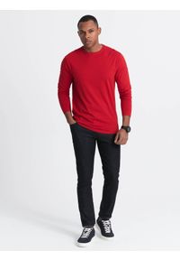 Ombre Clothing - Longsleeve męski BASIC z okrągłym dekoltem - czerwony V5 - Rozmiar: XL. Kolor: czerwony. Materiał: materiał, bawełna. Długość rękawa: długi rękaw. Wzór: gładki, jednolity. Styl: klasyczny