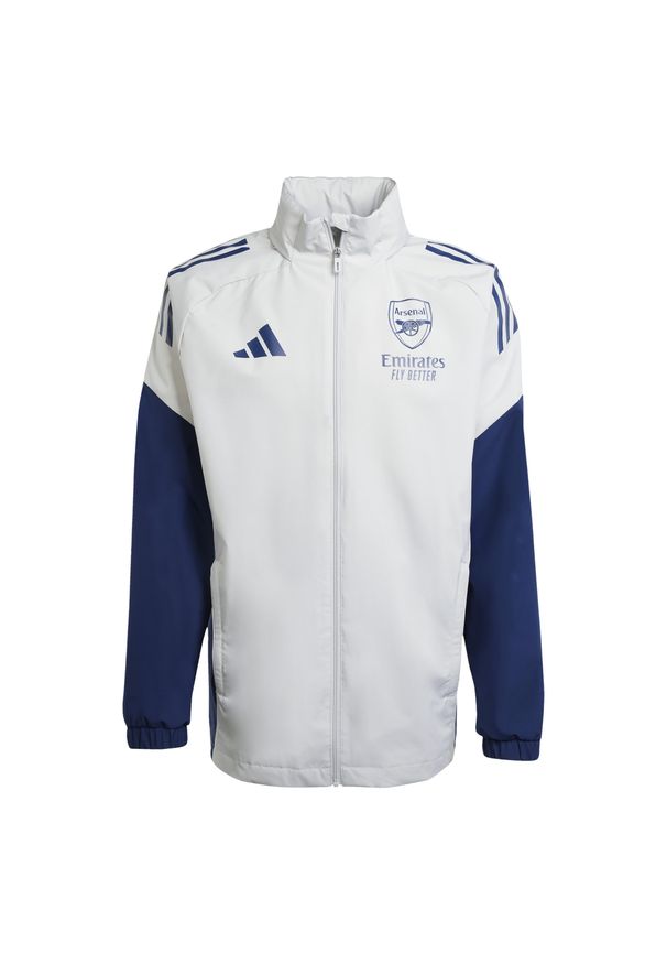 Adidas - Kurtka dresowa zewnętrzna Arsenal 2025/26. Kolor: szary. Materiał: dresówka. Sport: piłka nożna