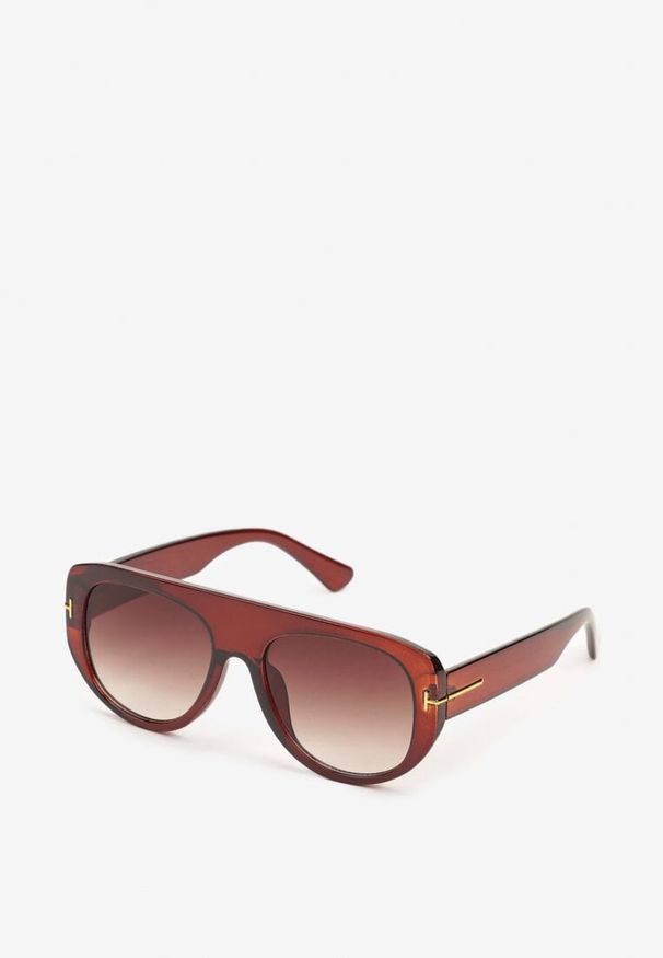 Renee - Brązowe Okulary Przeciwsłoneczne z Filtrem UV i Grubą Oprawką Frodina. Kolor: brązowy. Materiał: jeans