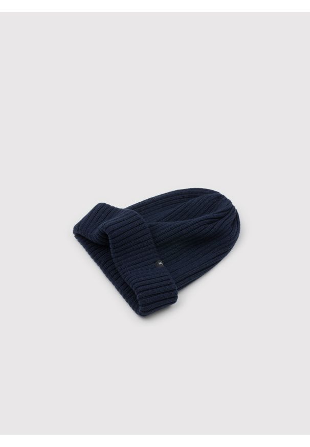 Pako Lorente - PAKO LORENTE – Czapka męska w kolorze granatowym z wełną merino. Kolor: niebieski. Materiał: wełna. Sezon: zima. Styl: casual
