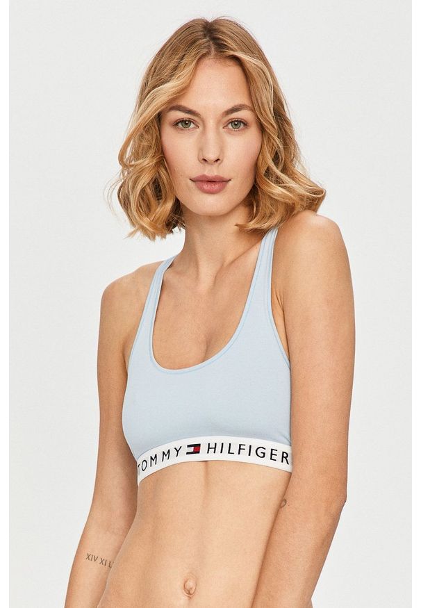 TOMMY HILFIGER - Tommy Hilfiger - Biustonosz UW0UW02037. Kolor: niebieski. Materiał: dzianina. Rodzaj stanika: odpinane ramiączka. Wzór: gładki