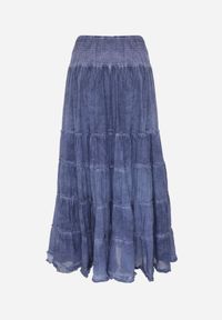 Renee - Niebieska Kaskadowa Bawełniana Spódnica High Waist Stylizowana na Denimową Ealnas. Okazja: na co dzień. Stan: podwyższony. Kolor: niebieski. Materiał: bawełna. Długość: krótkie. Styl: casual #8