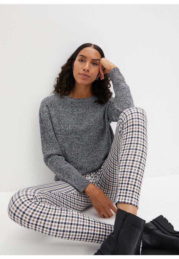 bonprix - Sweter melanżowy z okrągłym dekoltem. Kolor: szary. Materiał: dzianina. Wzór: melanż