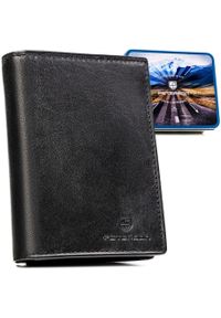 Elegancki, skórzany portfel męski w czarnym kolorze bez zapięcia zewnętrznego - Peterson. Kolor: czarny. Materiał: skóra #1