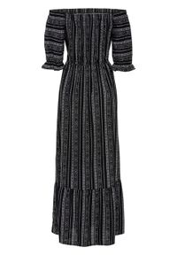 Długa sukienka z dekoltem carmen bonprix czarno-kremowy wzorzysty. Typ kołnierza: typu carmen. Kolor: czarny. Długość: maxi #3