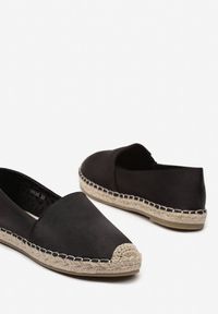 Born2be - Czarne Espadryle z Lekko Błyszczącym Efektem Obszyte Plecionką Effilia. Kolor: czarny. Materiał: len. Sezon: lato. Styl: boho