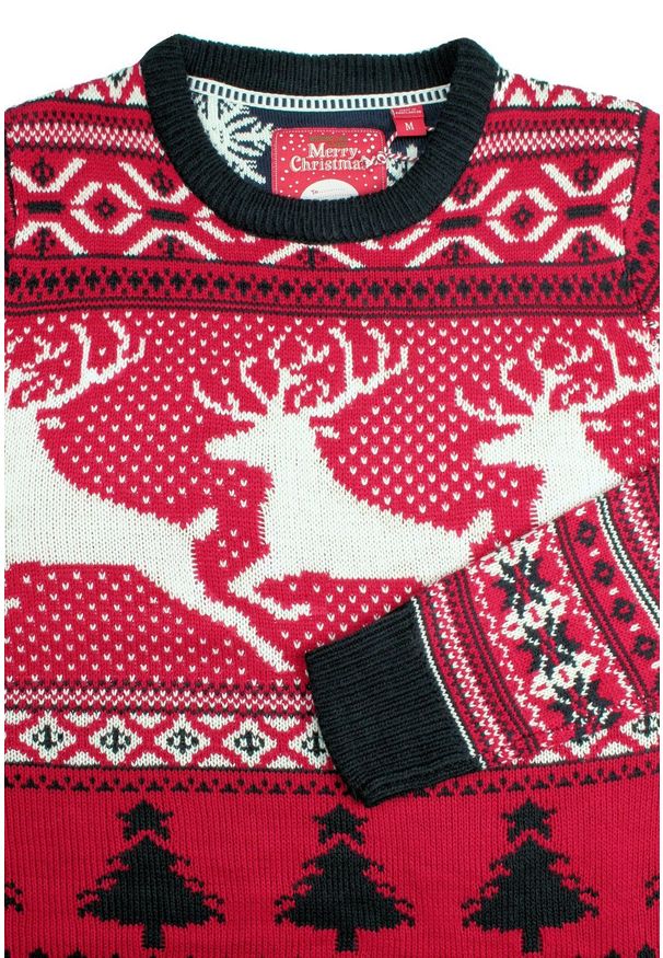 Czerwony Sweter w Renifery, Świąteczny - Brave Soul. Kolor: czerwony. Materiał: akryl. Styl: wizytowy