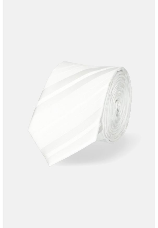 Lancerto - Krawat Biały w Pasy. Kolor: biały. Materiał: mikrofibra