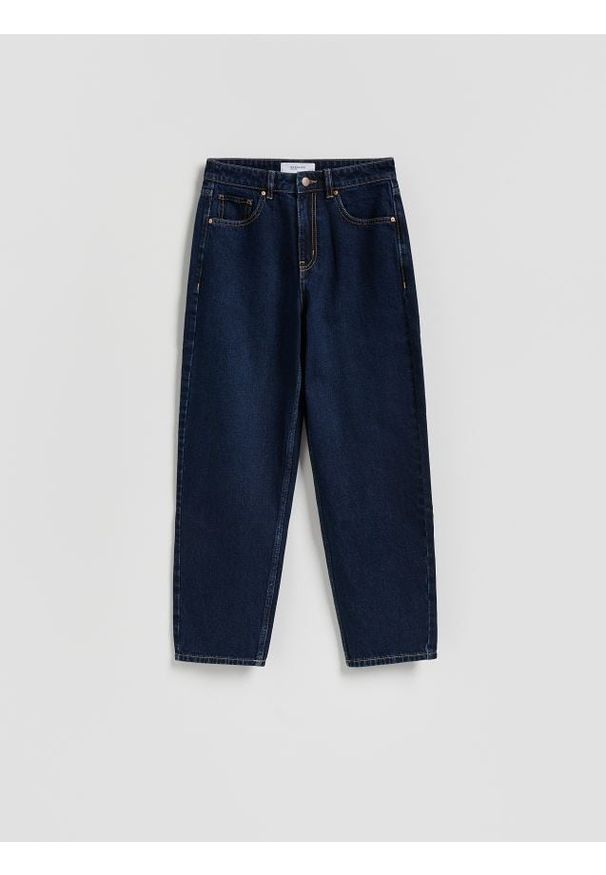 Reserved - Jeansy mom fit - granatowy. Kolor: niebieski