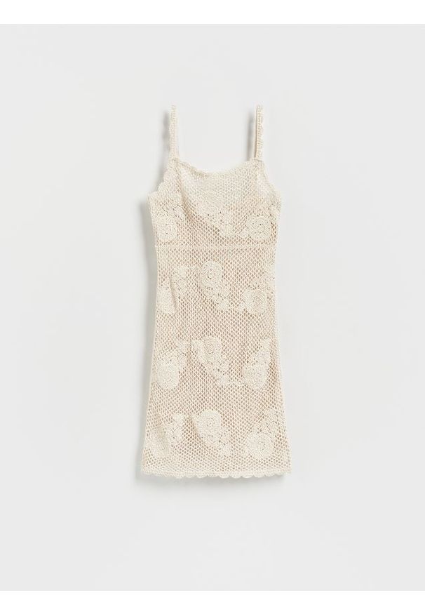 Reserved - Ażurowa narzutka plażowa - kremowy. Okazja: na plażę. Kolor: kremowy. Materiał: dzianina, bawełna. Wzór: ażurowy