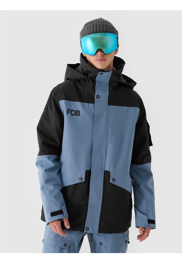 4f - 4F Kurtka snowboardowa membrana 10000 męska - niebieska 3XL. Okazja: na co dzień. Typ kołnierza: kaptur. Kolor: niebieski. Materiał: dzianina, materiał, tkanina, poliester. Sezon: zima. Styl: sportowy, klasyczny, casual. Sport: snowboard