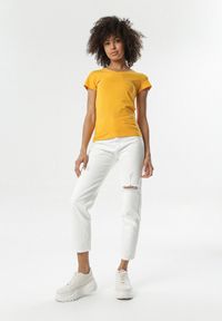 Born2be - Żółty T-shirt Nysalphia. Kolor: żółty. Materiał: bawełna, dzianina, elastan. Długość rękawa: krótki rękaw. Długość: krótkie. Styl: klasyczny #5