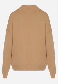 Born2be - Ciemnobeżowy Golf z Metalicznymi Guzikami Aderlia. Okazja: do pracy, na co dzień, na spotkanie biznesowe. Typ kołnierza: golf. Kolor: beżowy. Materiał: jeans. Styl: klasyczny, casual, elegancki, biznesowy #4