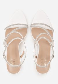 Born2be - Białe Eleganckie Sandały na Szpilce z Cyrkoniowymi Paseczkami Limore. Okazja: na komunię, na randkę, na wesele, na studniówkę, na ślub cywilny. Kolor: biały. Wzór: aplikacja. Sezon: lato. Obcas: na szpilce. Styl: elegancki. Wysokość obcasa: średni #8