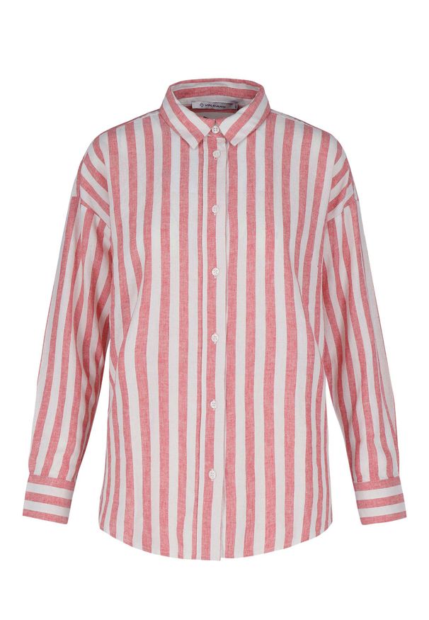 Volcano - Koszula w paski z lnem K-VEHI. Materiał: len. Wzór: paski. Sezon: wiosna, lato