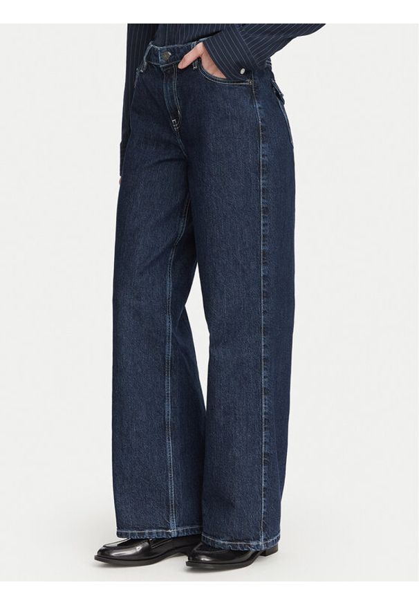 Guess Jeans Jeansy W6YA01 D1178 Granatowy Wide Leg. Kolor: niebieski