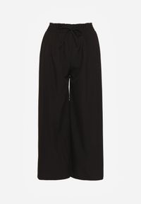 Renee - Czarne Spodnie High Waist z Szerokimi Nogawkami z Wiskozą Wykończone Gumką w Talii Crisantas. Okazja: na co dzień, na spotkanie biznesowe, na spacer. Stan: podwyższony. Kolor: czarny. Materiał: wiskoza. Styl: casual, biznesowy, elegancki #8