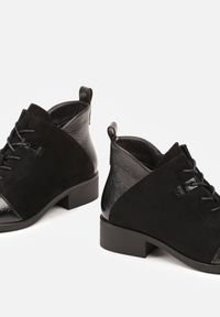 Born2be - Czarne Płaskie Botki z Kontrastowymi Elementami i Sznurowaniem Lorian. Okazja: na co dzień, na spacer. Zapięcie: sznurówki. Kolor: czarny. Materiał: jeans. Styl: klasyczny, casual, elegancki #5
