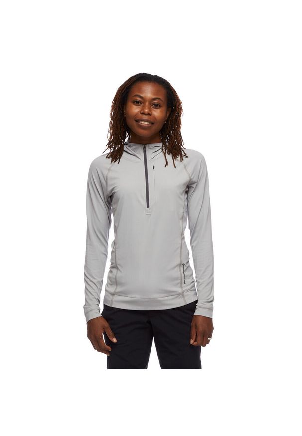 Bluza damska z kapturem Black Diamond Alpenglow Pro. Typ kołnierza: kaptur. Kolor: szary. Styl: sportowy. Sport: wspinaczka, turystyka piesza
