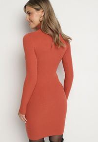 Born2be - Pomarańczowa Dopasowana Sukienka z Prążkowanej Dzianiny z Golfem Seralinda. Okazja: na co dzień. Typ kołnierza: golf. Kolor: pomarańczowy. Materiał: prążkowany, dzianina. Długość rękawa: długi rękaw. Styl: wizytowy, klasyczny, casual #2